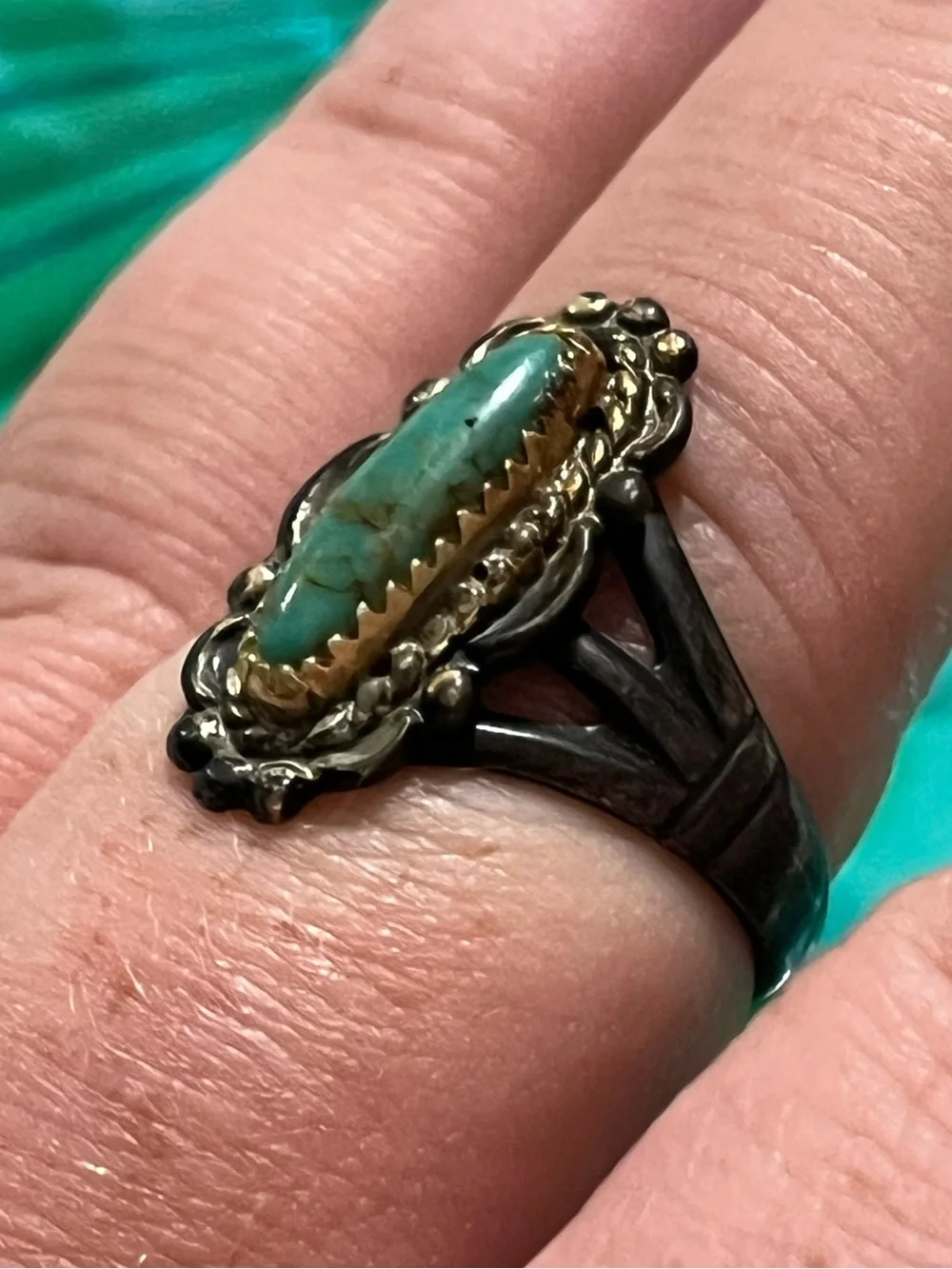 Vintage Navajo Artisan Signed Sterling Silver 925 Turquoise Size 8 Ring